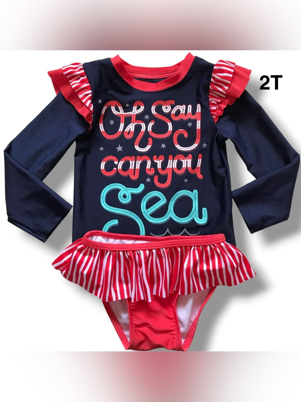 Toddler Girl Swim Set - Navy and Red Size 2T